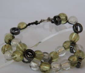 White and green glass bead bracelet