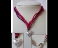 Colored ribbon necklace-silver heart