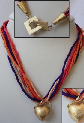 Colored ribbon necklace with heart