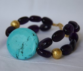 Turquoise and amethyst bracelet