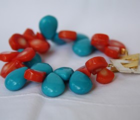 Turquoise and orange pearl bracelet