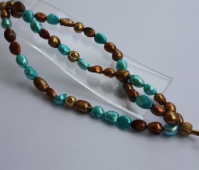 Turquoise and brown fresh water pearl bracelet