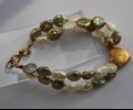 2 -row green/white bracelet with heart