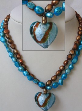 Brown-turquoise necklace-murano heart