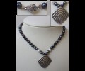 Purple pearls -silver shell necklace
