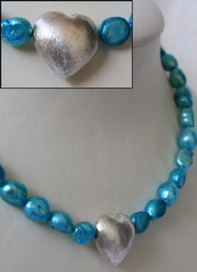 Turquoise necklace with silver heart