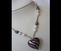 Three coloured pearls-murano heart necklace