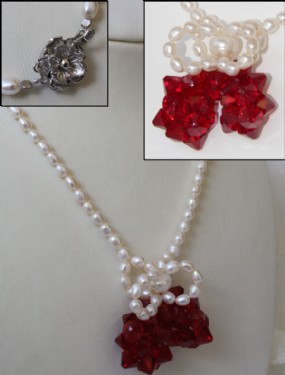 Rice pearl and cherry swarowsky necklace