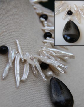 long thread like pearls-black onyx necklace