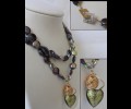 Green/purple pearls-murano heart necklace