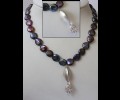 Flat purple pearls with silver necklace
