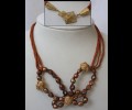Brown pearls and ribbon necklace