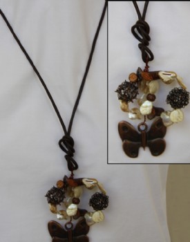 Leather,shells ,wood and metal necklace