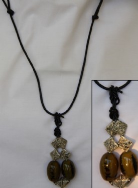 Cats eye,antique squares and black leather necklace