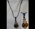 Cats eye,antique squares and black leather necklace
