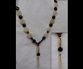 Octagonal white agate -black onyx-silver necklace