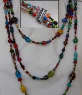 Three rows of colourful beads necklace