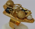 Large golden ring (pearls,onyx,golden bead)