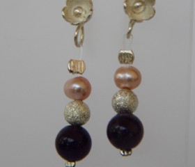 Amethyst silver and pearl earrings