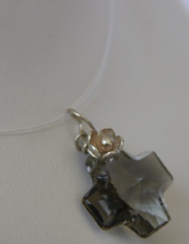 Silicon-gray swarowsky cross necklace