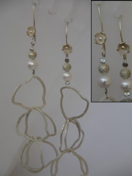 Silver stars and pearl earrings