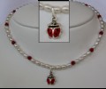 Rice pearls-lady bird necklace