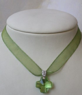 Green swarowsky cross with ribbon