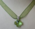 Green swarowsky cross with ribbon